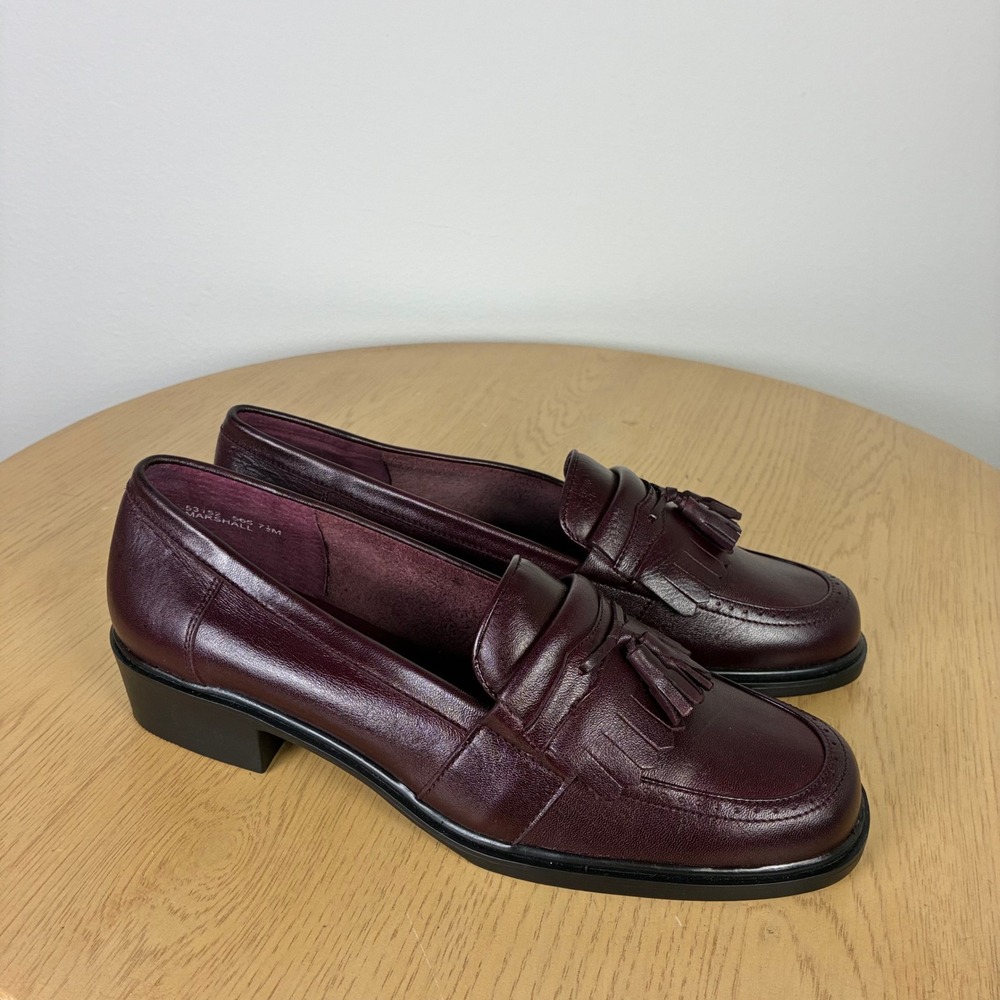 Laura Scott Marshall Burgundy Leather Tassel Kiltie Loafers Women 7.5 Retro Fall